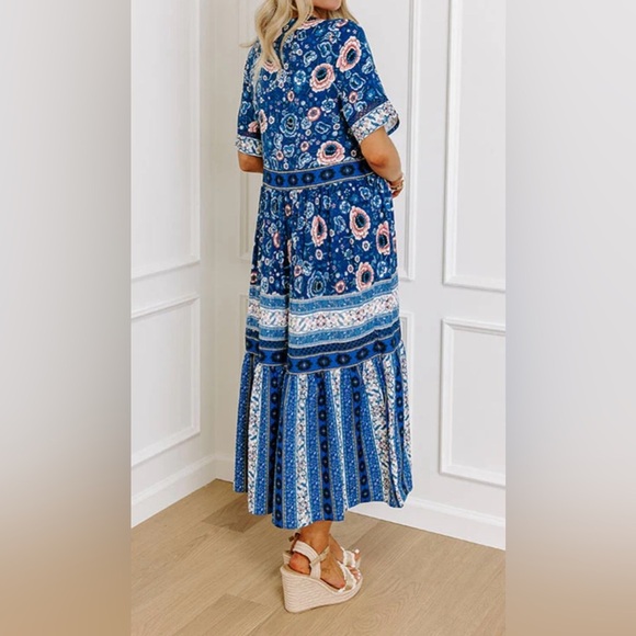 Sunday Blue and Pink Patterned Maxi Dress Size Large - Picture 2 of 15